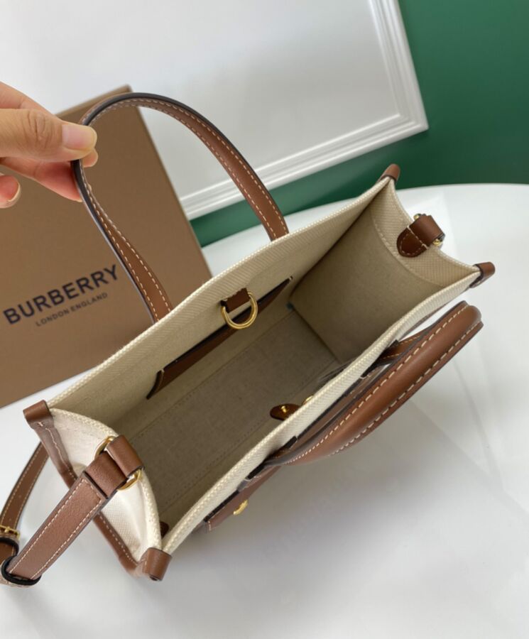 Bur.berri Two-tone Canvas And Leather Mini Freya Tote