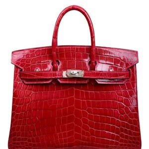 "Her..mes Birkin 25, Luxury Handbag, Crocodile Leather, Red Handbag, Designer Handbag"