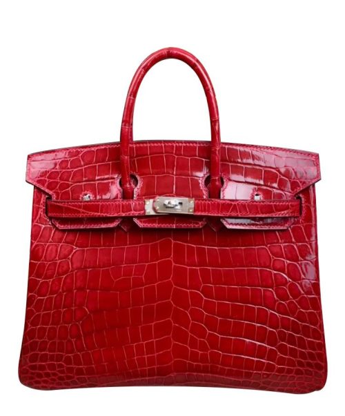 "Her..mes Birkin 25, Luxury Handbag, Crocodile Leather, Red Handbag, Designer Handbag"