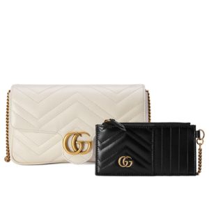 G.U.C.C GG Marmont, Matelasse Chevron Leather, Mini Bag, Detachable Card Case, Antique Gold-toned Hardware