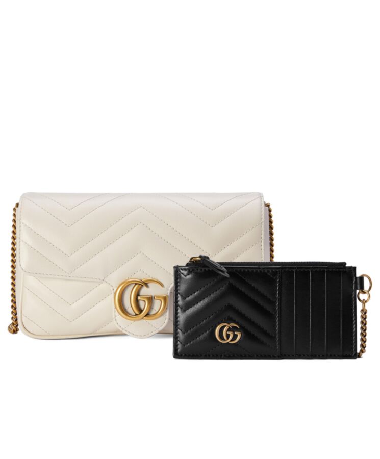 G.U.C.C GG Marmont, Matelasse Chevron Leather, Mini Bag, Detachable Card Case, Antique Gold-toned Hardware