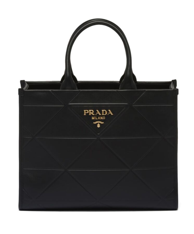 Pra.-da Medium Leather Pra.-da Symbole Bag With Topstitching 1BA378 Black