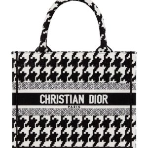 Di.ar Small Di.ar Book Tote, Di.ar Aesthetic, Maria Grazia Chiuri, Black and White Houndstooth, Di.ar PARIS Signature