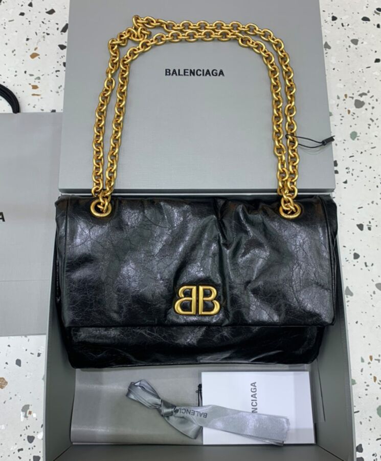 Balen.ciaga Monaco Small Chain Bag Black