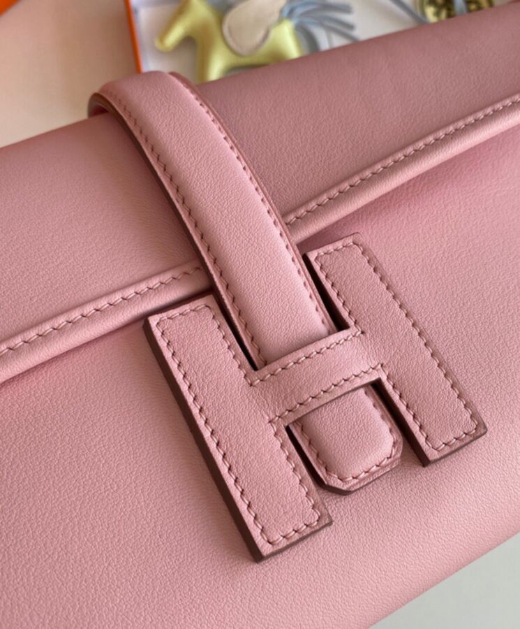 Her..mes Jige Elan, Swift Leather Clutch, Luxury Handbag, Evercolor Calfskin, High-Quality Clutch