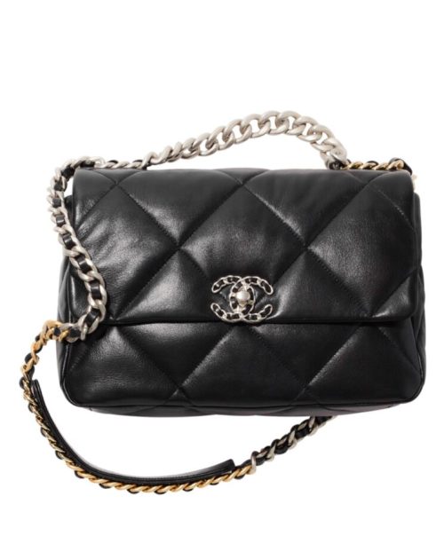 Cha.nel 19 Large, Cha.nel Handbag, Luxury Lambskin Handbag, AS1161 Black