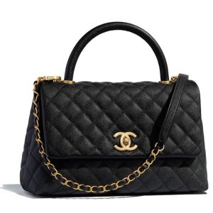 Cha.nel Flap Bag, Grained Calfskin Bag, Luxury Handbag, A92991 Black, Cha.nel Top Handle Bag