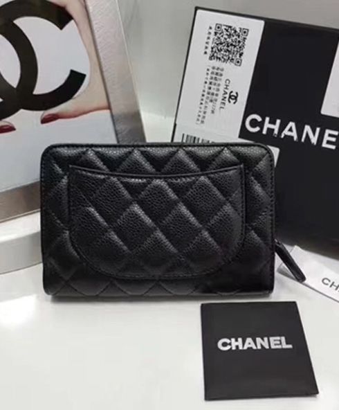 Cha.nel Caviar Quilted, Zip Pocket Wallet, Luxury Leather Wallet, Caviar Leather Wallet, Cha.nel Wallet.