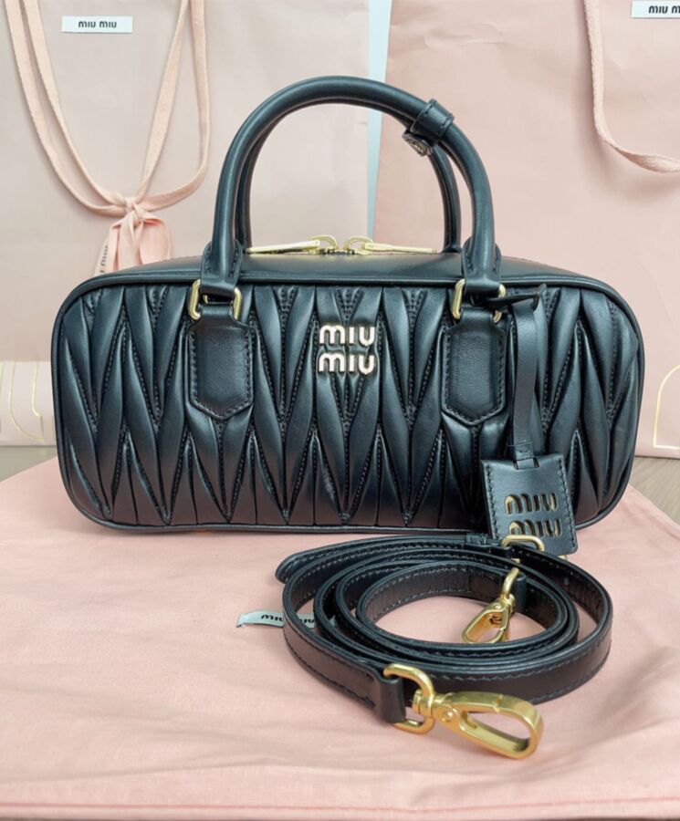 Miu*miu Matelasse Nappa Leather Top-handle Bag 5BB148 Black