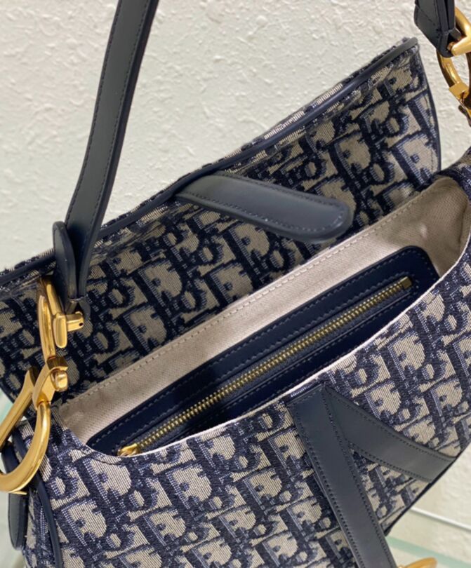 Di.ar Saddle Bag, Luxury Shoulder Bag, Dark Blue Di.ar Bag, Di.ar Oblique Jacquard Bag