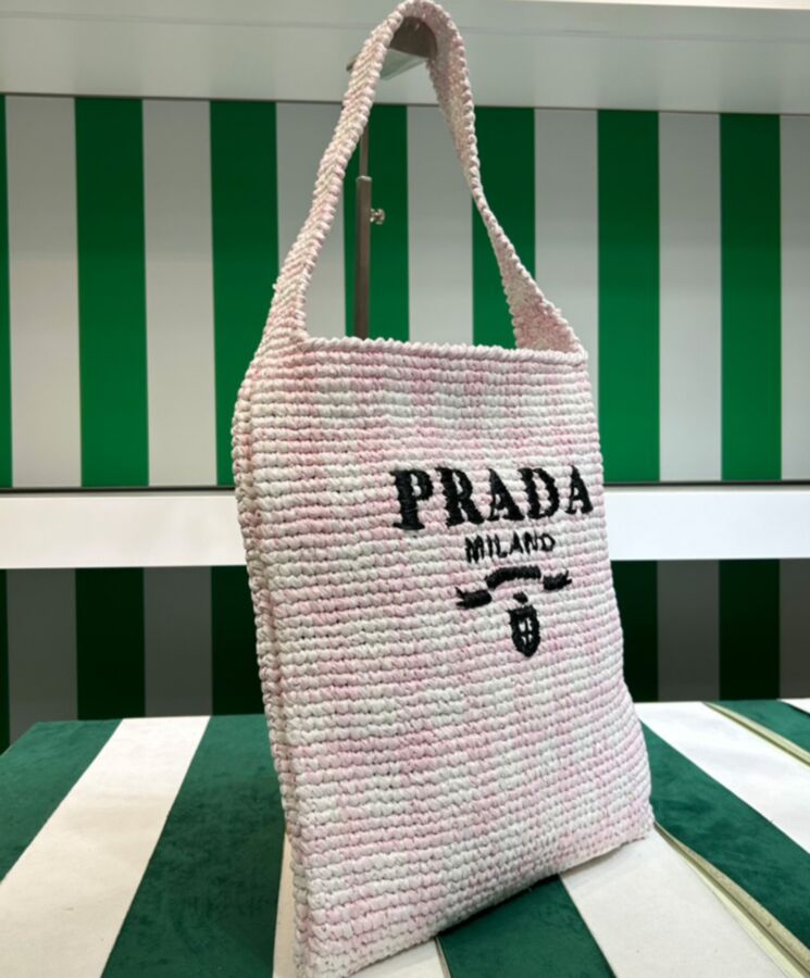 Pra.-da Crochet Tote Bag 1BC182 Pink