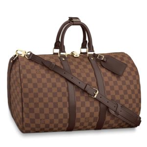 L.*V Keepall, Luxury Travel Bag, Damier Ebene Canvas, Overnight Duffle Bag