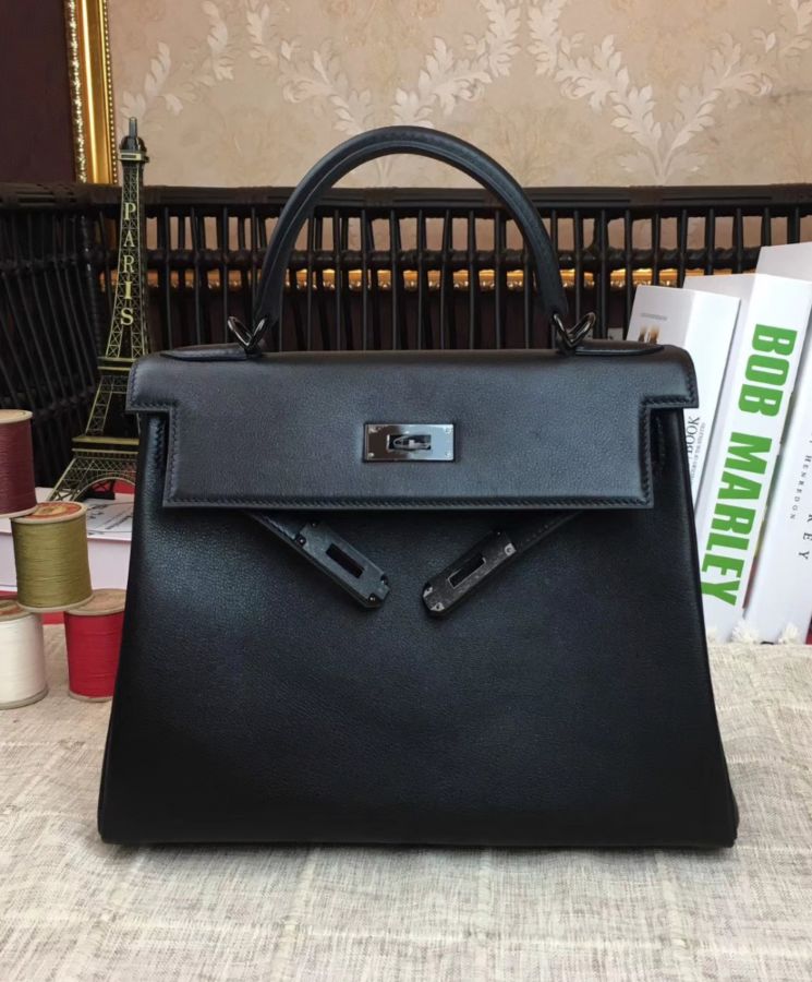 Her..mes Kelly Bag 28 Swift Leather Black