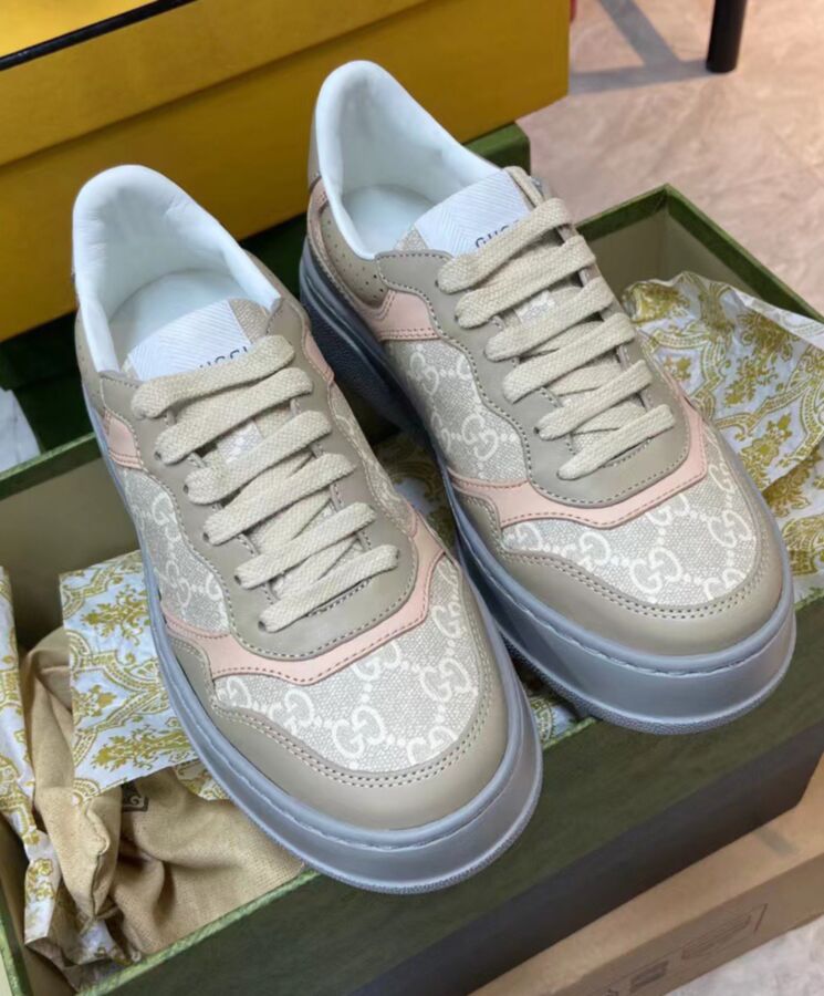 G.U.C.C Unisex GG, GG Sneaker Cream, Retro Sneakers, Luxury Footwear