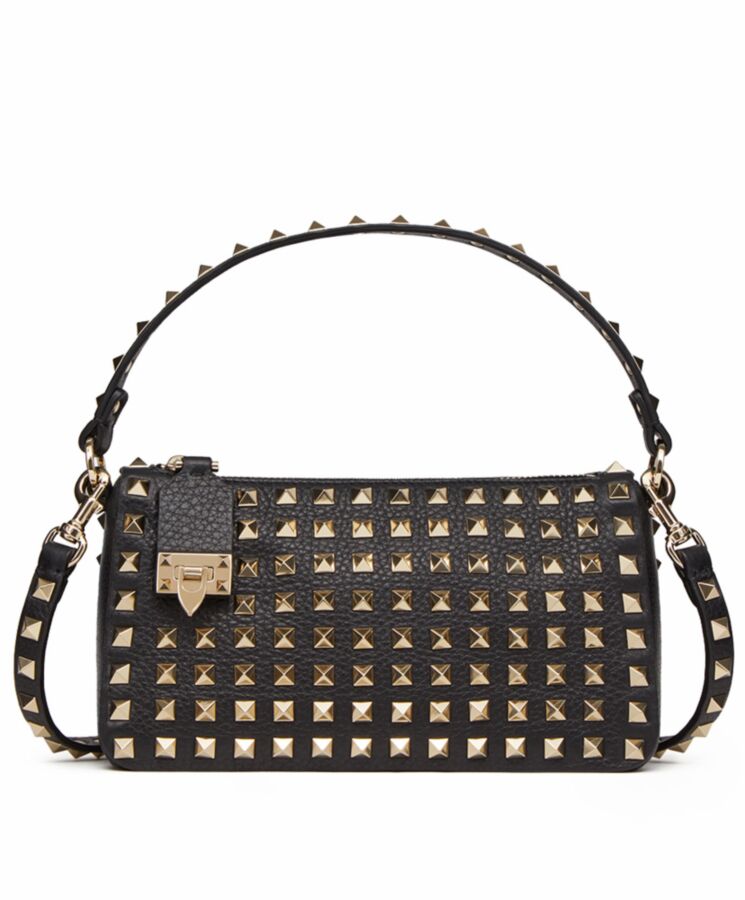 Valen.tino Small Rockstud Grainy Calfskin Crossbody Bag With All-Over Studs Black