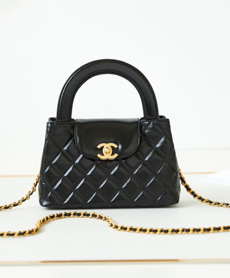 Cha.nel Mini Shopping Bag, AS4416 Black, Shiny Aged Calfskin, Gold-Tone Metal, Luxury Handbag