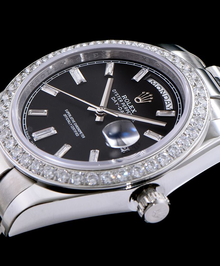 Ro.le.x Stainless Steel President Watch With Diamond Black