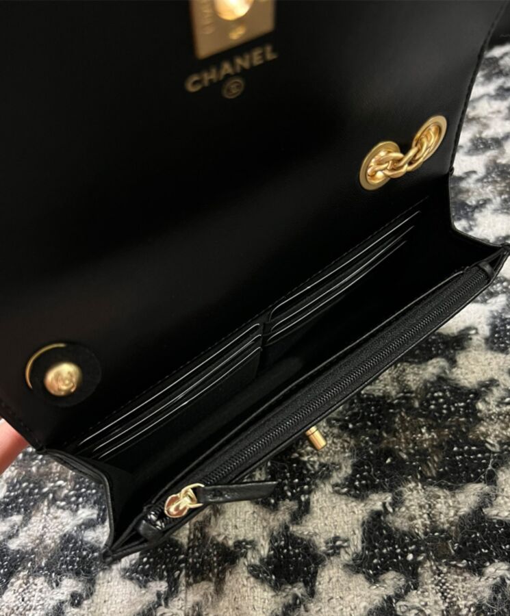 Cha.nel Wallet On Chain AP3043, Black Cha.nel Wallet, Luxury Leather Wallet