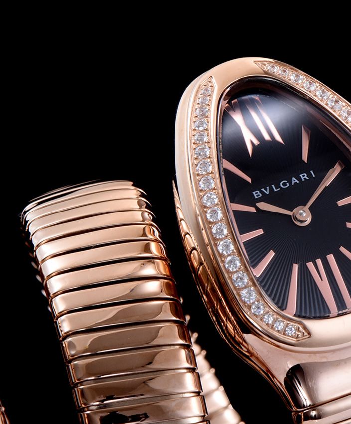 Bvl.gar Rose-gold Stainless Steel Diamond Watch Black