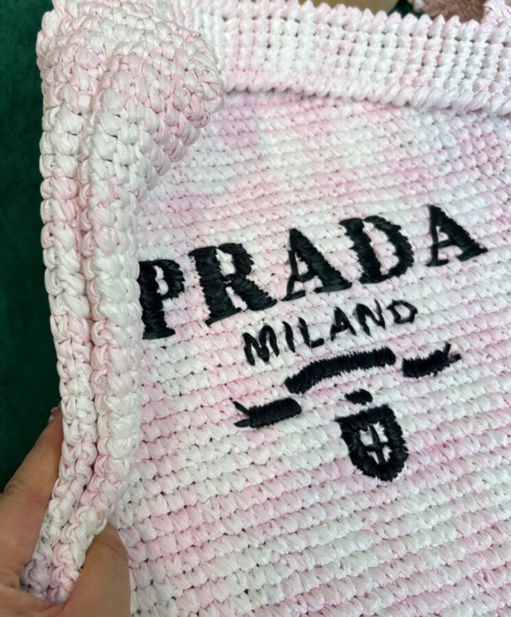 Pra.-da Crochet Tote Bag 1BC182 Pink