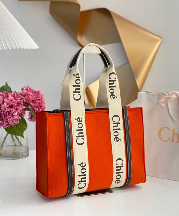 chl.oe Medium Woody, Tote Bag, Recycled Felt, Shiny Calfskin, Woody Ribbon