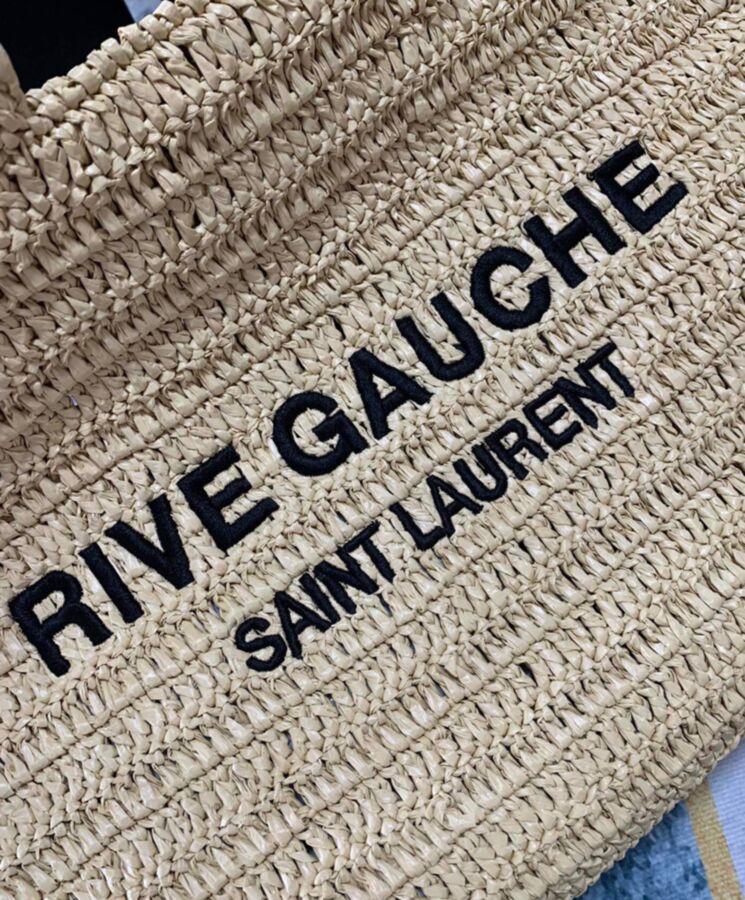 Saint.Lau.rent Rive Gauche Supple Tote Bag In Raffia Crochet Apricot