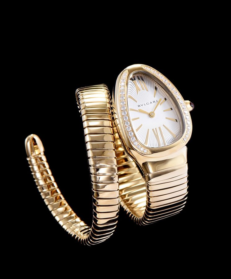 Bvl.gar 18ct gold and diamond watch White