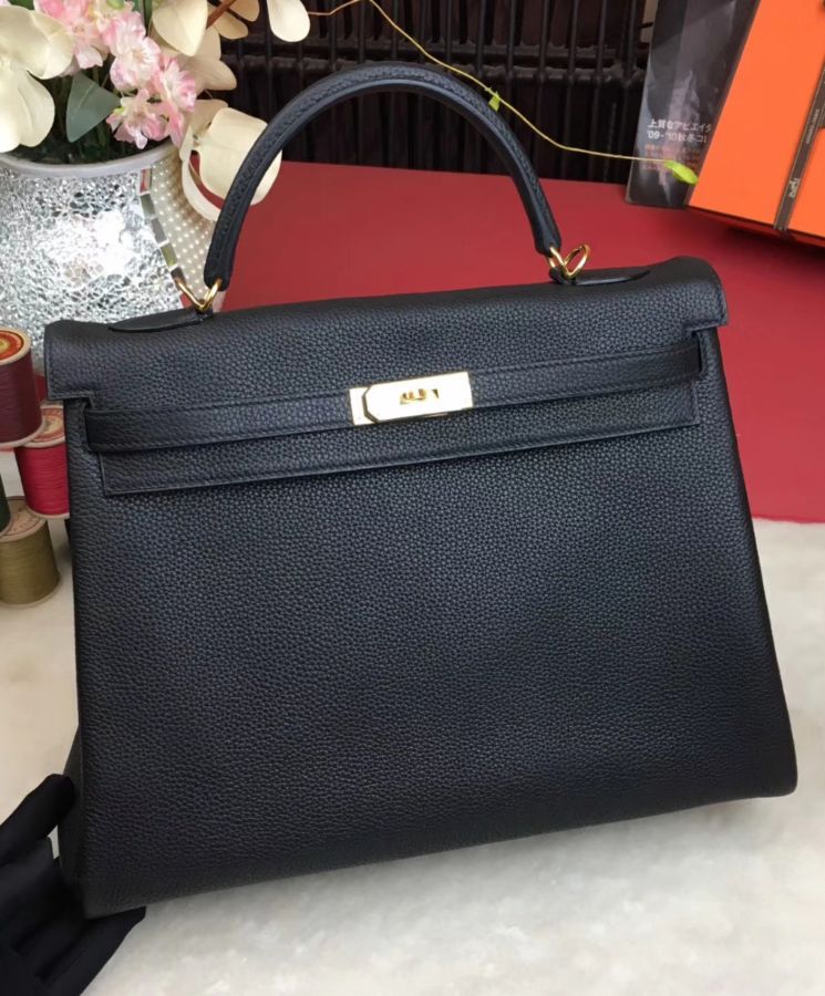 Her..mes Kelly Bag 35 Togo Leather Black