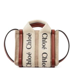 chl.oe Woody Nano, Nano Tote Bag, Designer Mini Bag, Linen Canvas Bag, Calfskin Bag