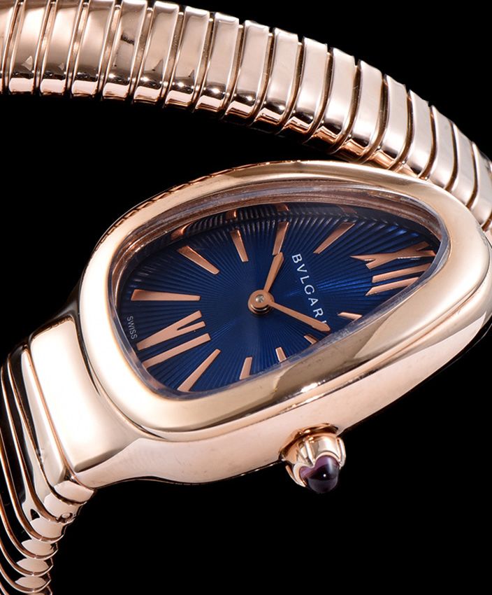 Bvl.gar Rose-Gold Automatic, Women's Luxury Watch, Rose-Gold Bracelet Watch, Blue Dial Watch