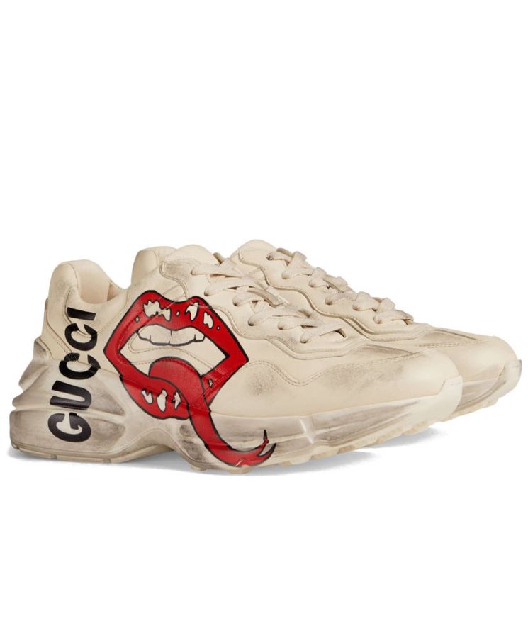 G.U.C.C Unisex Rhyton sneaker with mouth print 552093 Cream