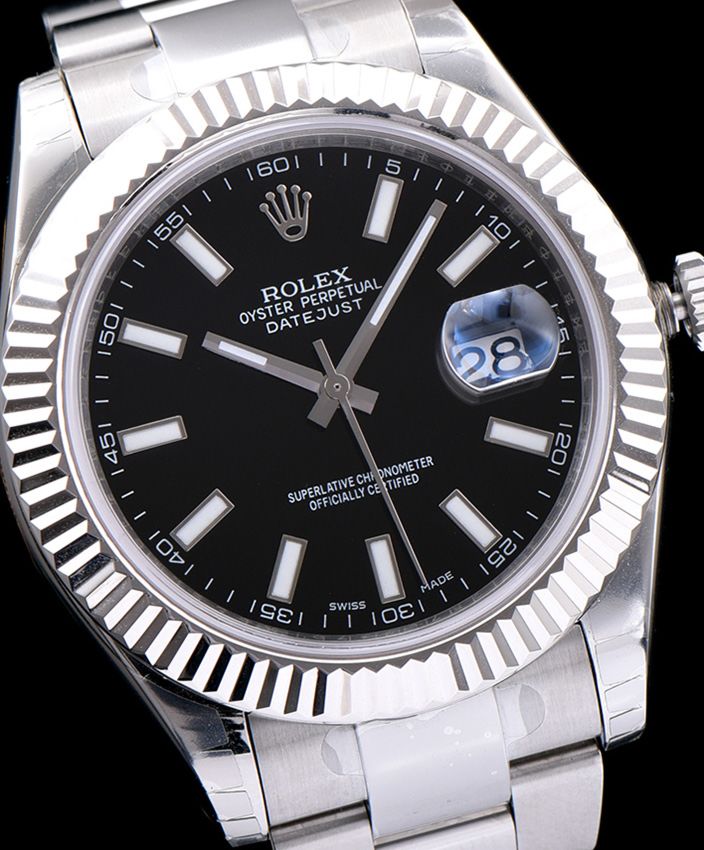 Ro.le.x Datejust Watches with luminous hour markers Black