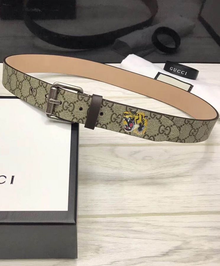 G.U.C.C Tiger print GG Supreme belt Coffee