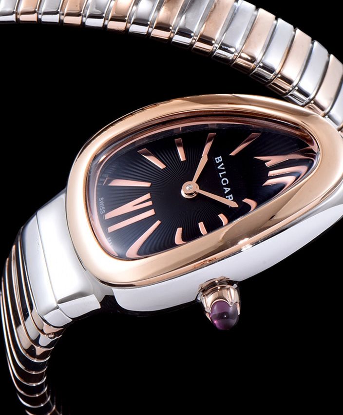 Bvl.gar 18ct pink-gold and stainless steel watch Black