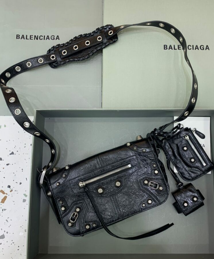 Balen.ciaga Le Cagole, Arena Lambskin Bag, Balen.ciaga Flap Bag Black