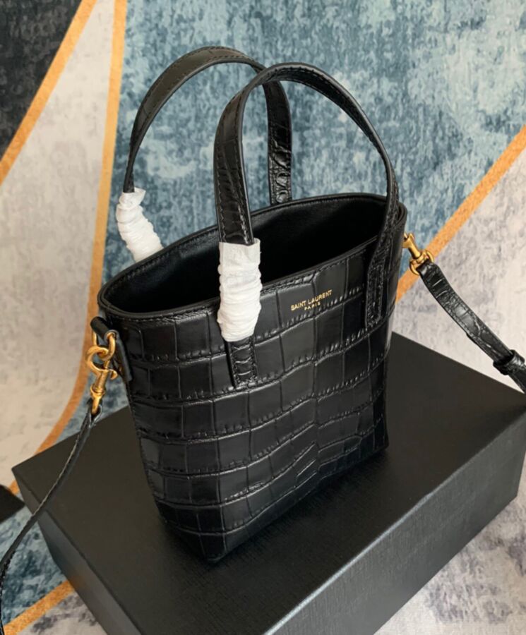 Saint.Lau.rent Paris, Mini Toy Shopping Bag, Crocodile-Embossed Leather, Black Leather Bag, Luxury Accessory