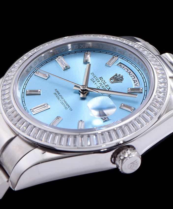 Ro.le.x Men s Stainless Steel Watch With Diamond Blue