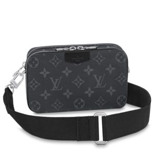 L.*V Alpha, Wearable Wallet, Monogram Eclipse Canvas, Black Leather Trim, Compact Bag, Adjustable Strap, Removable Strap