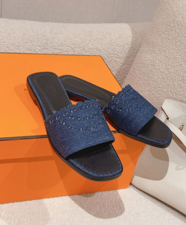 Her..mes Women's Gaelle, Luxury Sandals, Dark Blue Sandals, High-Quality Footwear, Fashion Footwear