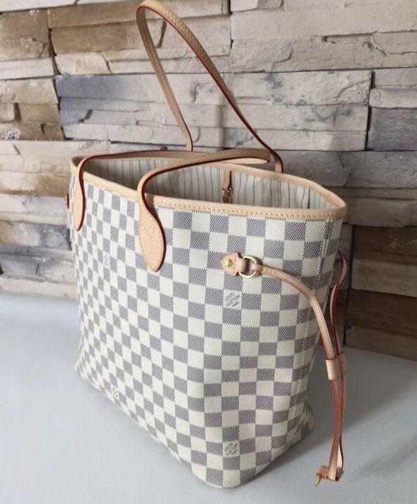 L.*V Damier Canvas Neverfull Tote N41361 White