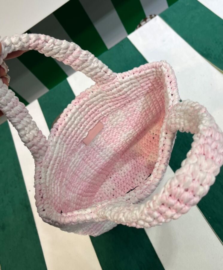 Pra.-da Small Crochet Tote Bag 1BG422 Pink