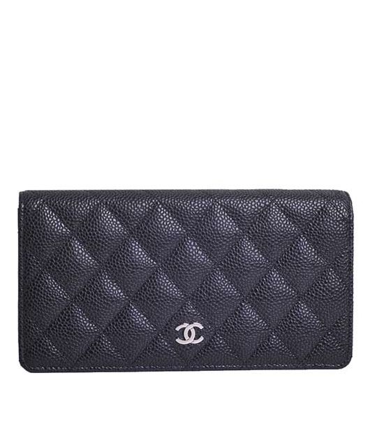 Cha.nel Quilted Bi-fold Wallet in Caviar Black