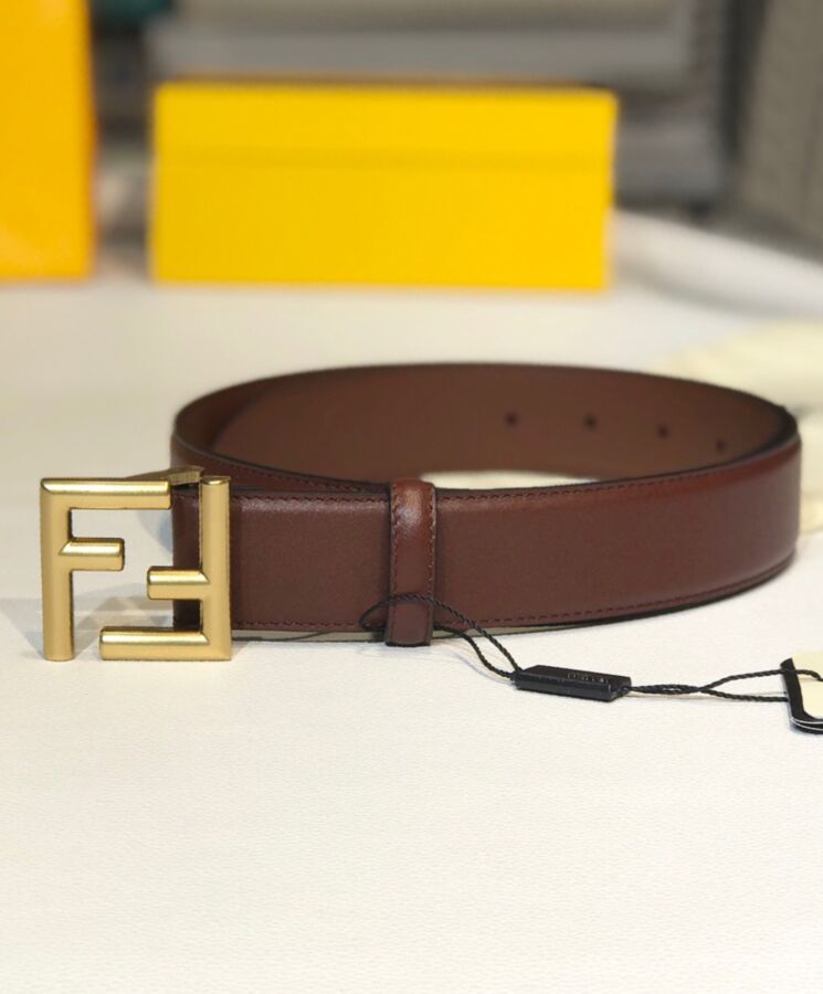 Fen.di Natural-Coloured Leather Belt, Luxury Leather Belt, High-Quality Fen.di Belt, Fen.di Belt with FF Studs