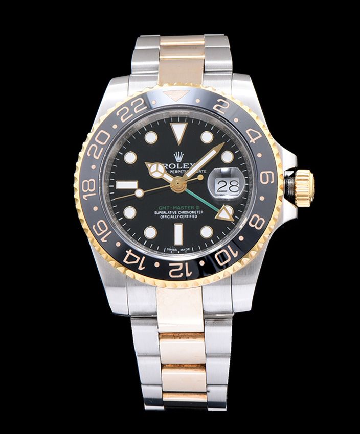 Ro.le.x GMT Master Black Bezel Watches Golden