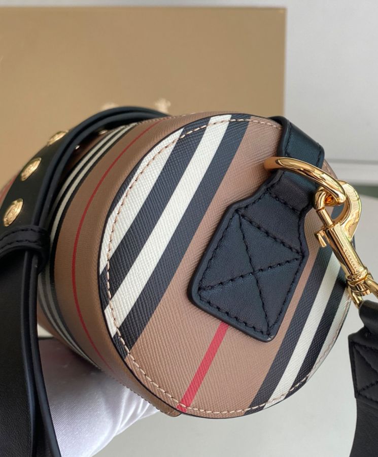 Bur.berri The Icon Stripe E-canvas and Leather Barrel Bag Apricot