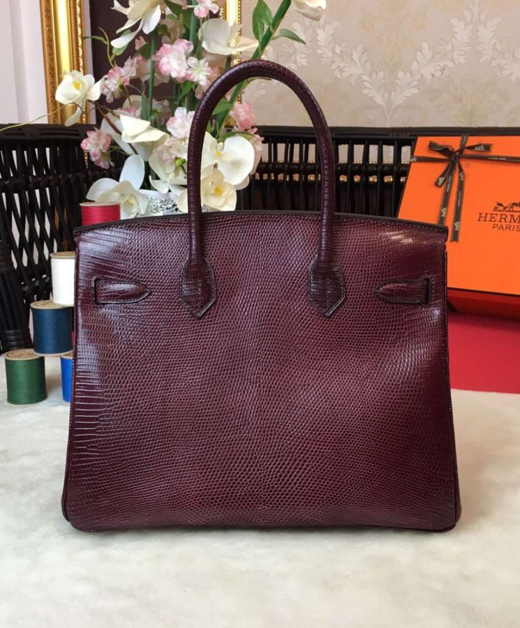 Her..mes Birkin 30 Rouge Exotic Lizard Bag