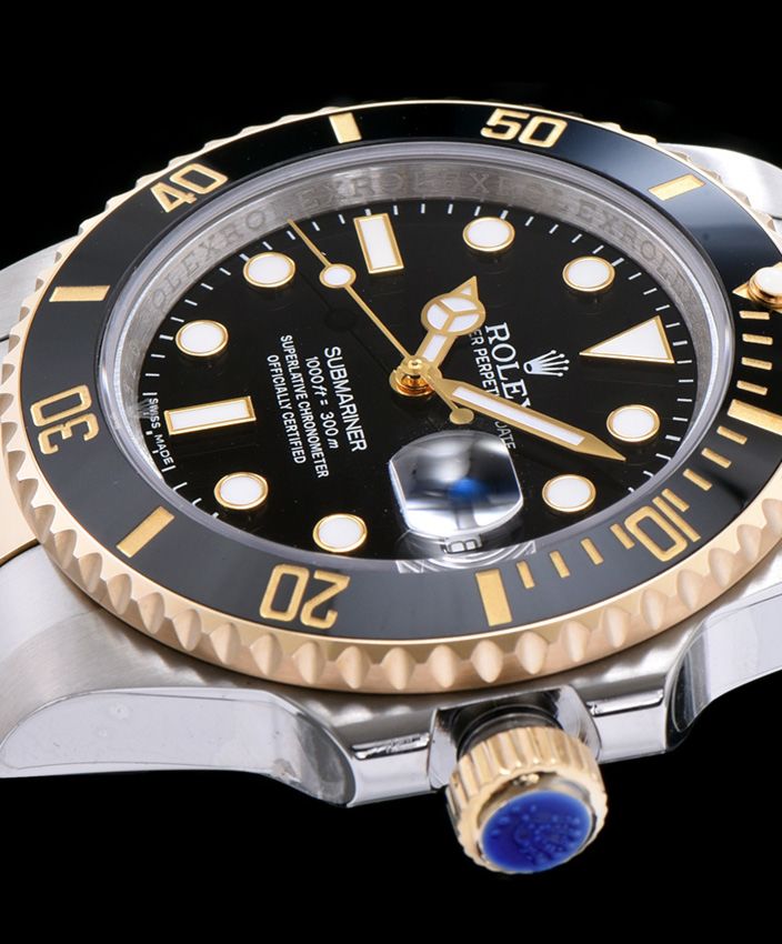 Ro.le.x Submariner Two Tone Oyster Perpetual Watch Black