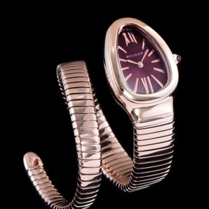 Bvl.gar Rose-Gold Automatic Watch, Women's Luxury Watch, Quartz Movement, Rose-Gold Bracelet, Cabochon-cut Pink Rubellite