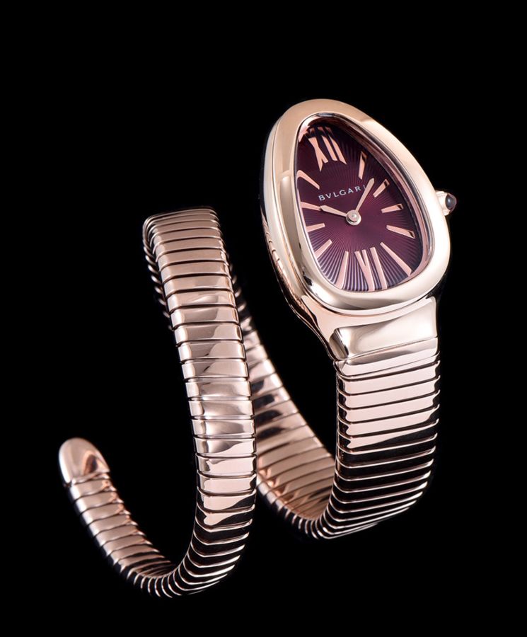 Bvl.gar Rose-Gold Automatic Watch, Women's Luxury Watch, Quartz Movement, Rose-Gold Bracelet, Cabochon-cut Pink Rubellite