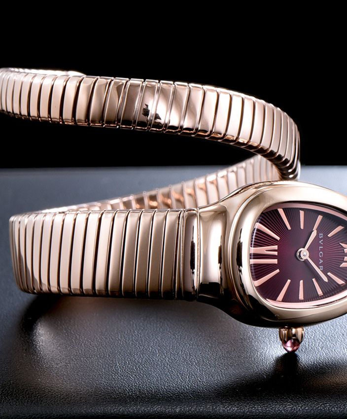 Bvl.gar Rose-Gold Automatic Watch, Women's Luxury Watch, Quartz Movement, Rose-Gold Bracelet, Cabochon-cut Pink Rubellite